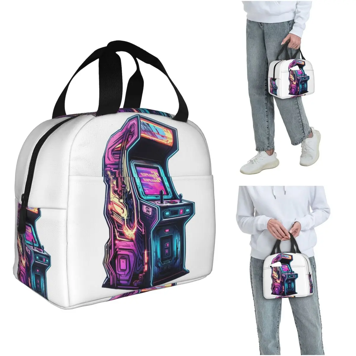 Fluorescent Neon Games Console Insulated Lunch Bag for Women Children Portable Food Boxes Thermal Lunch Box Tote