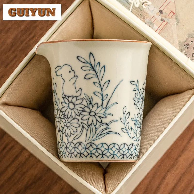 155ml Cute Rabbit Ru Kiln Porcelain Tea Pitcher Sunflower Pattern Tea Dispenser Zen Cha Hai Justice Cup Tea Services Accessories