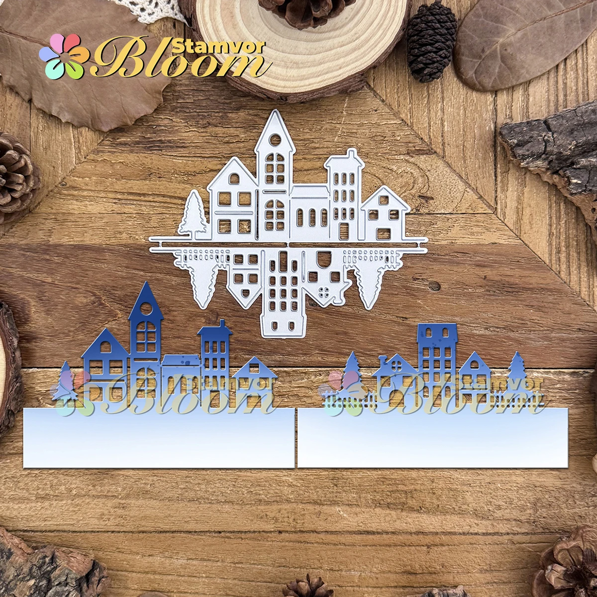 Original Schöne Winter Nacht Haus Schatten Halb geschnittene Grenzen Metall Schneiden Stirbt Scrapbooking Dekorative Prägung