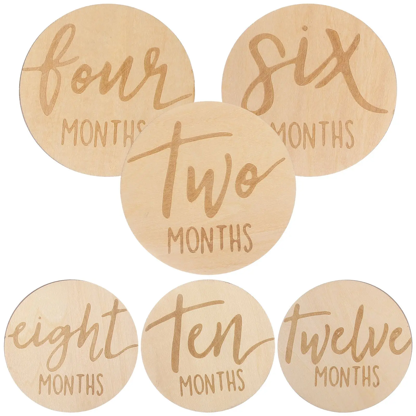 

6 pcs Baby Growth Month Card Double Sided Wooden Signs Monthly Milestone Marker Photo Props Newborn Accessories