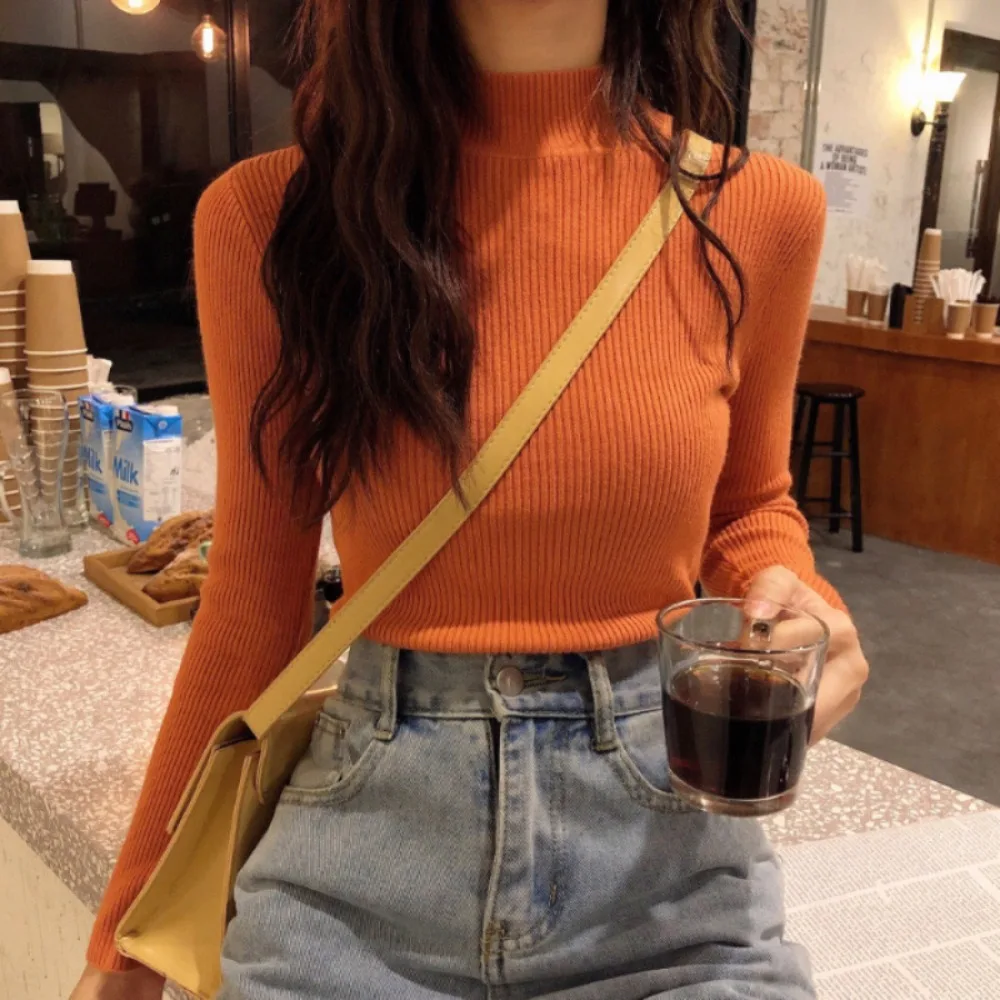 

Корейский женский вязаный пуловер с длинным рукавом, мягкий удобный базовый слой, трикотаж, утепленная блузка, джемпер, топы, осень-зима