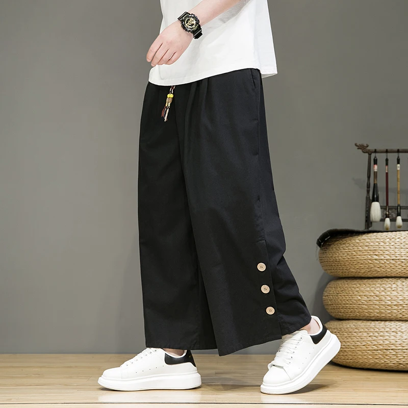 Oversized Mens Harem Pants Loose Wide-leg Pants Homens Vintage Design Calças Casuais Masculino Tornozelo-Comprimento Calças Streetwear 5XL