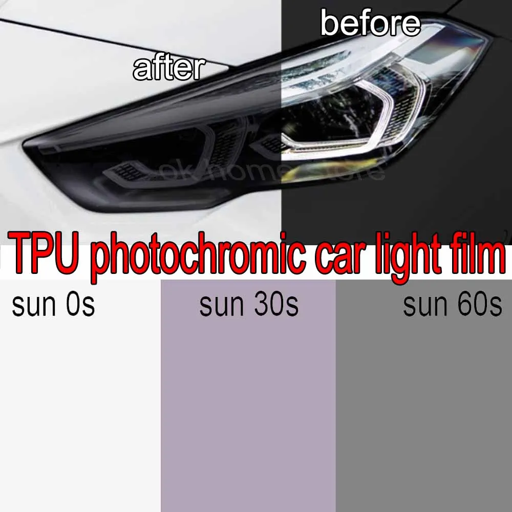 

30/40/50cm TPU Intelligent Photochromic Car Headlight Tint Film Taillight Film Motorcycle Helmet Car Lamp Photochromic Tint Film