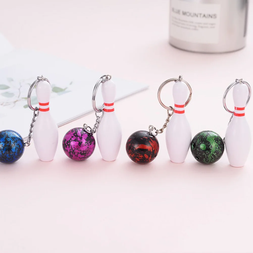 4 Pcs PVC Key Ring Baseball Keychains Hanging Bowling Pendant for Boys Hamster Holder