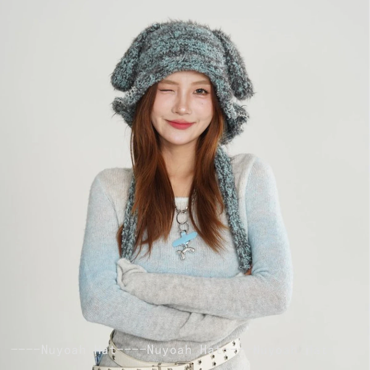 جديد إمرأة الكورية لطيف آذان أرنب صغير المشارب أفخم قبعات منسوجة الدافئة الدانتيل موضة الحلو بيني في الهواء الطلق تنوعا عادية ins
