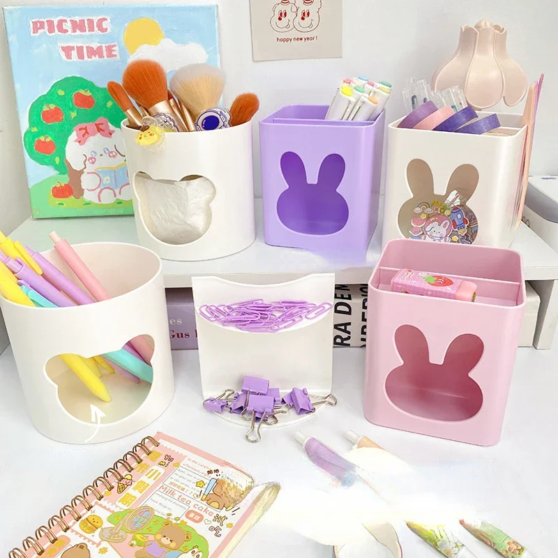 1 Pc Pen Holder Cartoon Animals Multi Grid Cute Creative Girl Student Multifunctional Storage Office Stationery