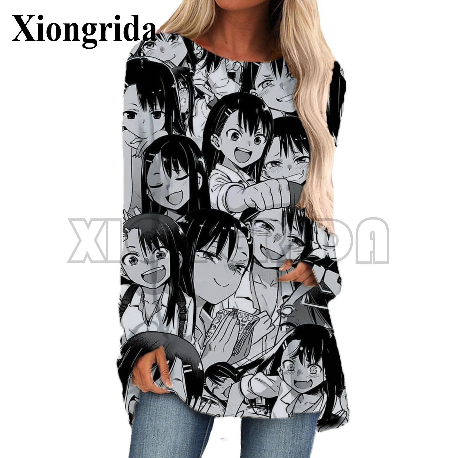 

Nagatoro Hayase T Shirts Women 3D Hentai Sexy Anime Printed Crew Neck Long Sleeve Tee Loose Cosplay Otaku Long Top Pullover