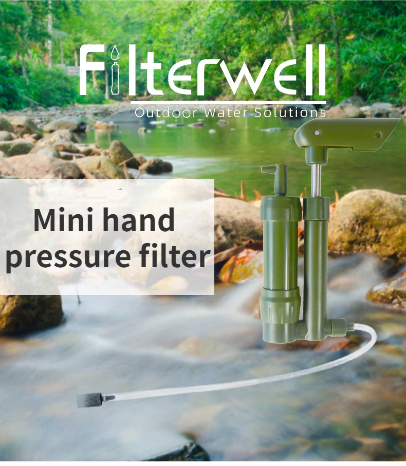 Purificador de agua de emergencia para supervivencia al aire libre, filtro pequeño portátil para exteriores, filtro de presión de mano para acampar