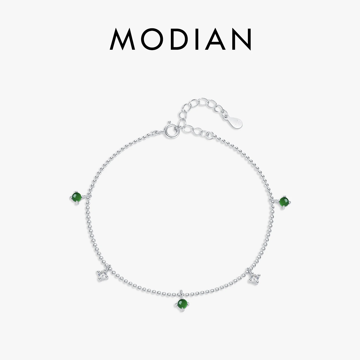 MODIAN 925 Sterling Silver Small Pendant Bracelet Green & Clear CZ Link Chain Bracelets For Women Jewelry Gift