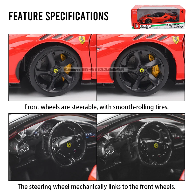 Bburago 1:18 فيراري SF90 XX Stradale الأحمر/الأبيض يموت الصب محاكاة سبيكة نموذج سيارة الحرف اليدوية الديكور جمع لعبة #4