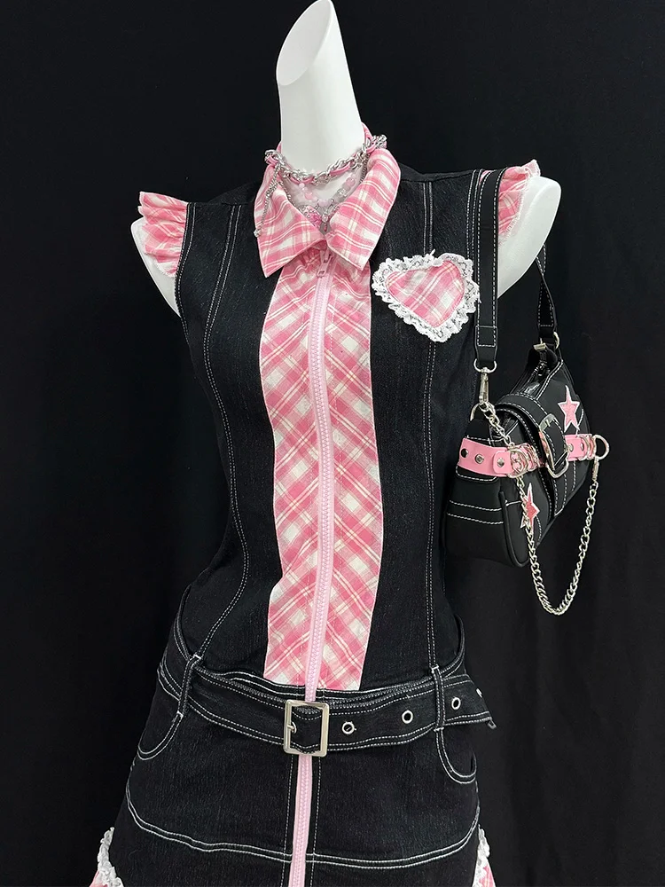 Original Retro Y2K Plaid Dr Schlankheits-Jeansrock Damen Faion Summer Ort Sve A-Linie Dr Vintage Feel