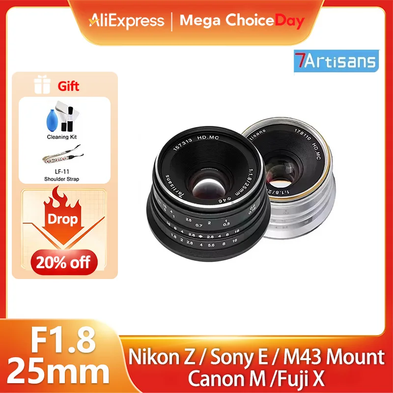 Объектив 7artisans с ручной фокусировкой, 25 мм, F1.8, для Sony E Canon EOS M Micro 4/3 Fuji FX a6400 zve10 m50