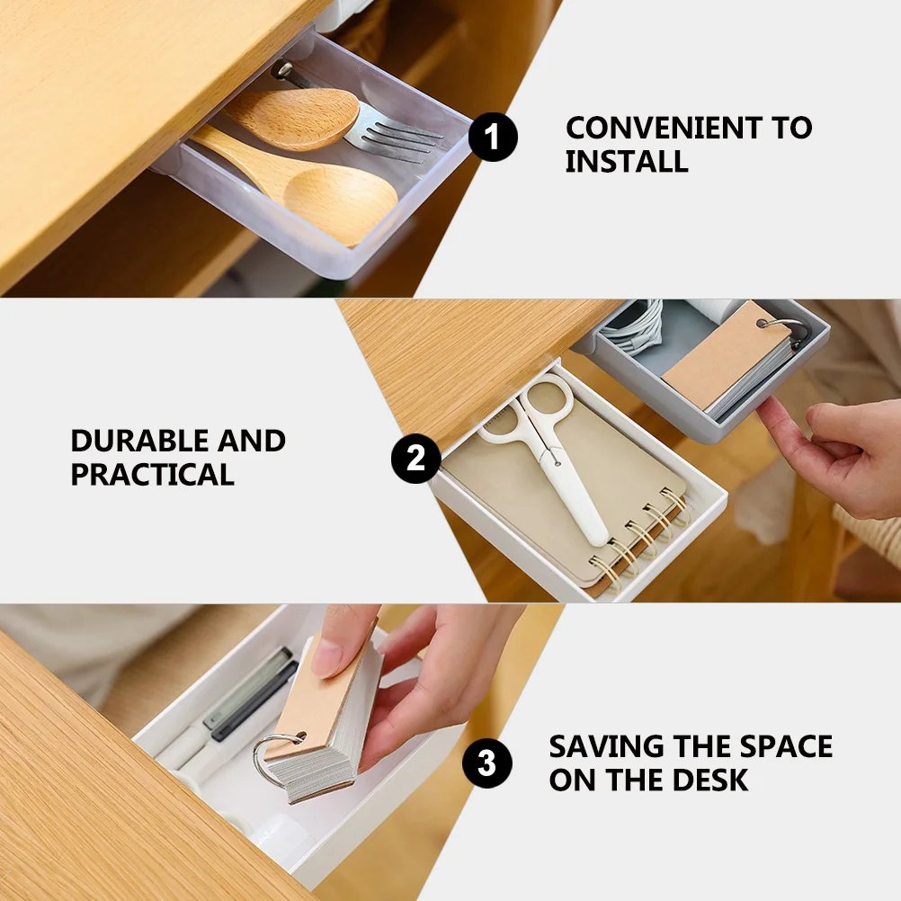 

4 Pcs Storage Drawer Paste Pen Bucket Under-desk Organizer Organization Table Tray Light Grey