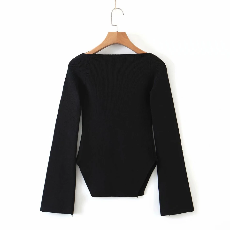 Meqeiss 2020 new spring and summer fashion women clothes cashmere sqaure collar full sleeves elastic high waist sexy pullover