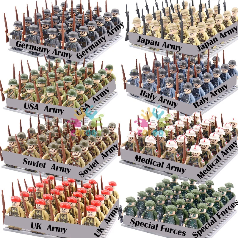 

Kids Toys WW2 Military Army Building Blocks US Soviet China UK Soldiers Mini Action Figures Toys For Boys Christmas Gifts