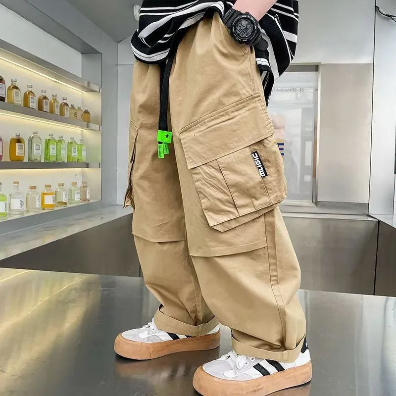 4-14 Jahre Jungen Casual Latzhose UNITIM Herbst Kinder Jungen Cargo-Hose Lose Elastische Taille Junior Jungen Hose mit Schriftzug Kinder Jungen Hose – Detail 1
