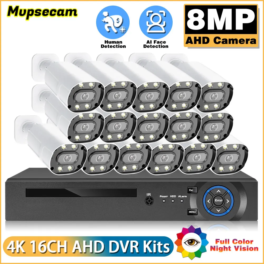 8MP AHD Camera 4K 16CH DVR Security System Kit Remote Access Color Night Vision Outdoor Waterproof Video Surveillance Set Xmeye