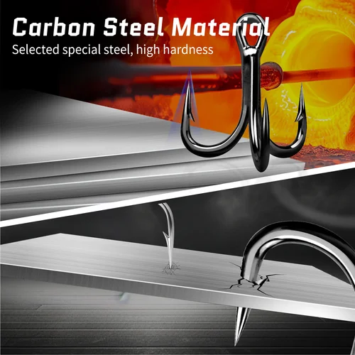 Imagen 2 del producto FishTrip 4X anzuelos triples, anzuelo de pesca de acero rico en carbono, anzuelo de repuesto afilado para agua salada, señuelo duro, plantillas y aparejos de cuchara