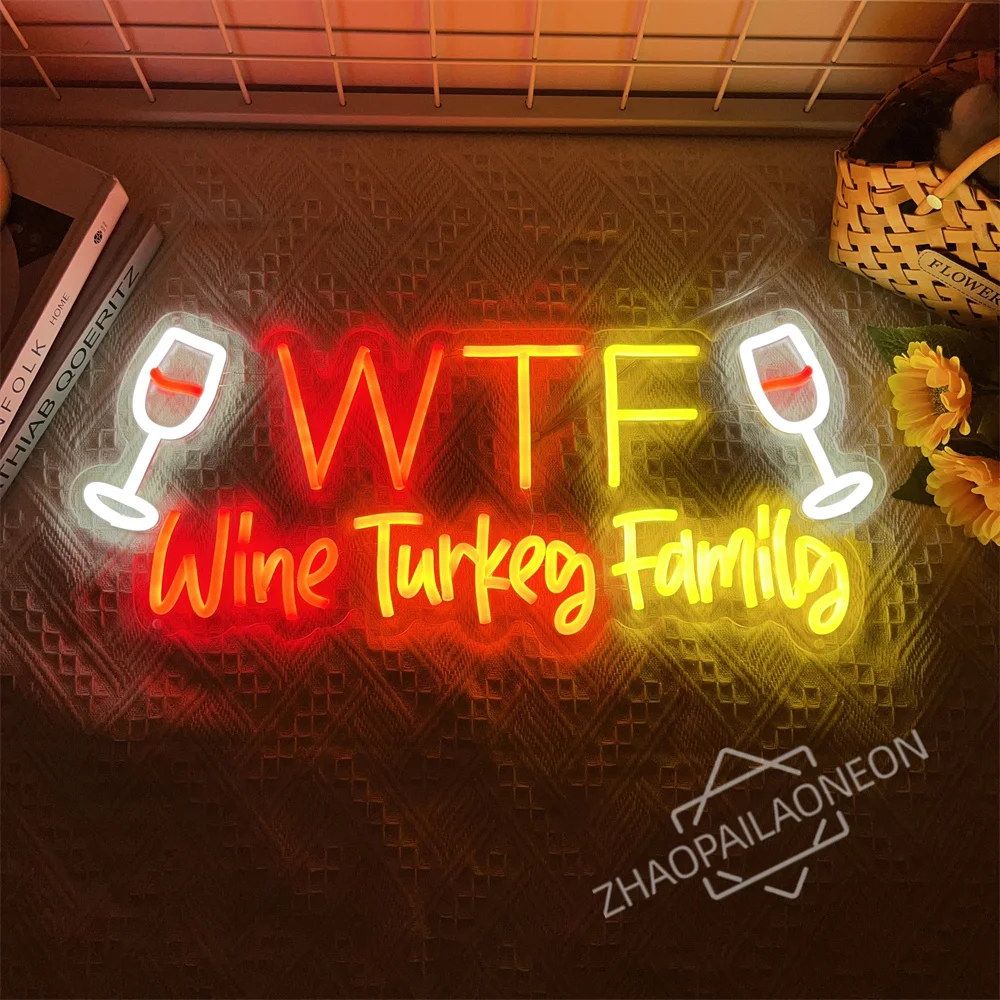 WTF Wine Turkey Family Neon Led Sign Bar Party Neon Lights Wall Art Decoration Room Decor Bedroom Night Lights Neon Lamps