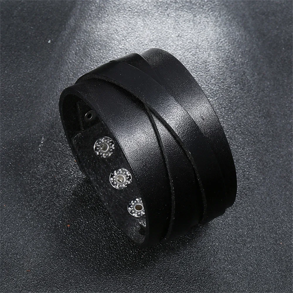 New Fashion Black Brown Color Pu Leather Men Bracelets Bangles Punk Vintage Couple Bangles For Men Women Jewelry Gift