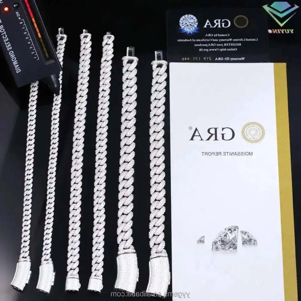 

Hot-sale Iced out 6mm-13mm VVS Moissanite Diamond Chain S925 Sterling Silver Cuban Link for men hiphop fine jewlery necklaces