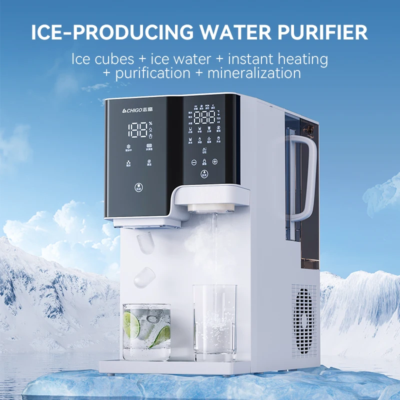 White    Water Purifier with Cooling and Ice Production System, Hot Resource, Power Supply