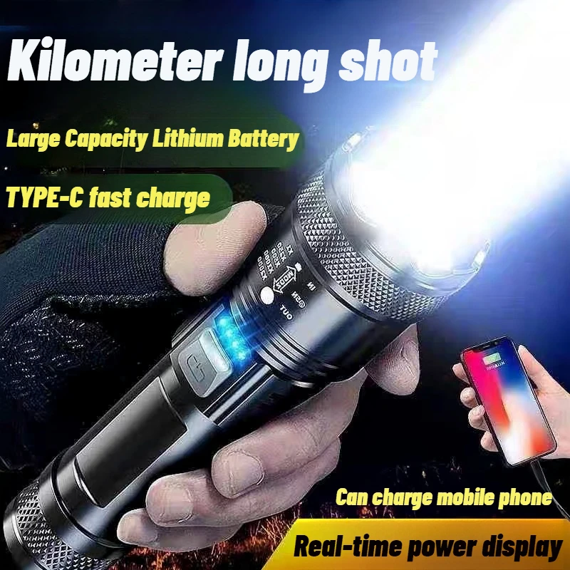 

High Strong Power Led Flashlights 2000LM Tactical Torch with Display Light USB Charging Camping Fishing Emergency Zoom Lantern