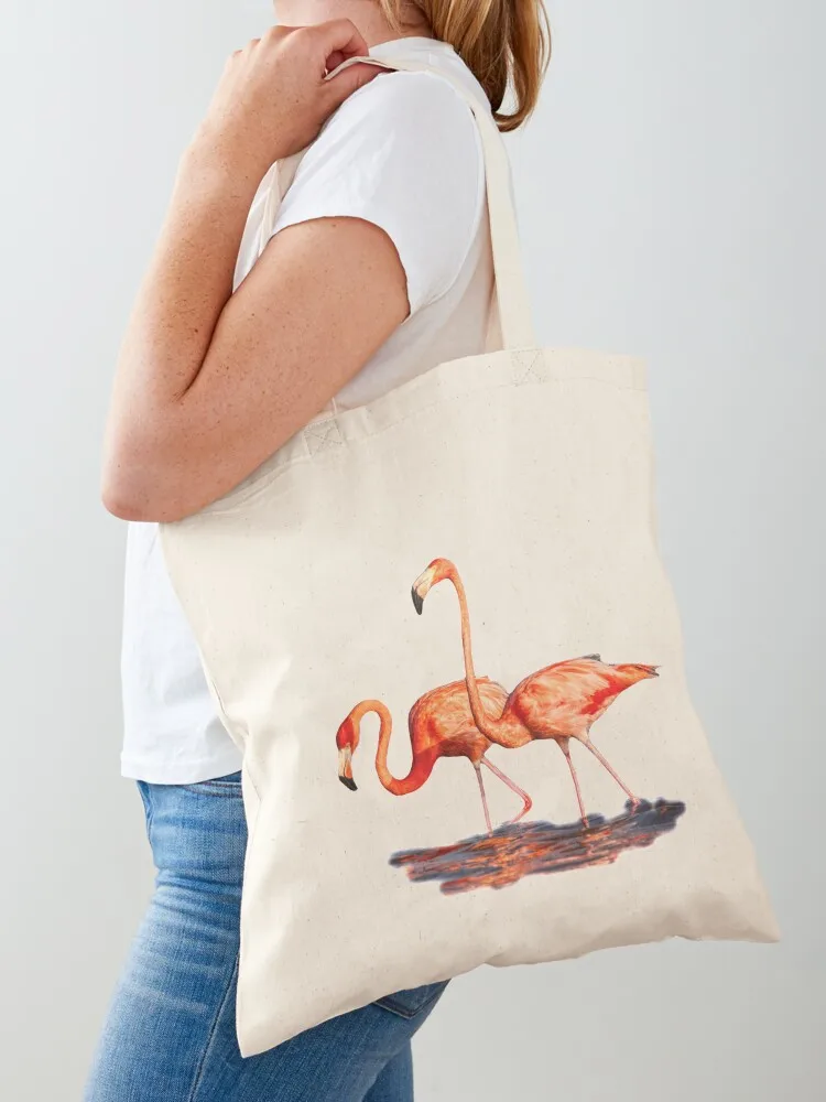 Pink Flamingos reflecting on water Tote Bag tote bags cloth bags woman Women's Canvas