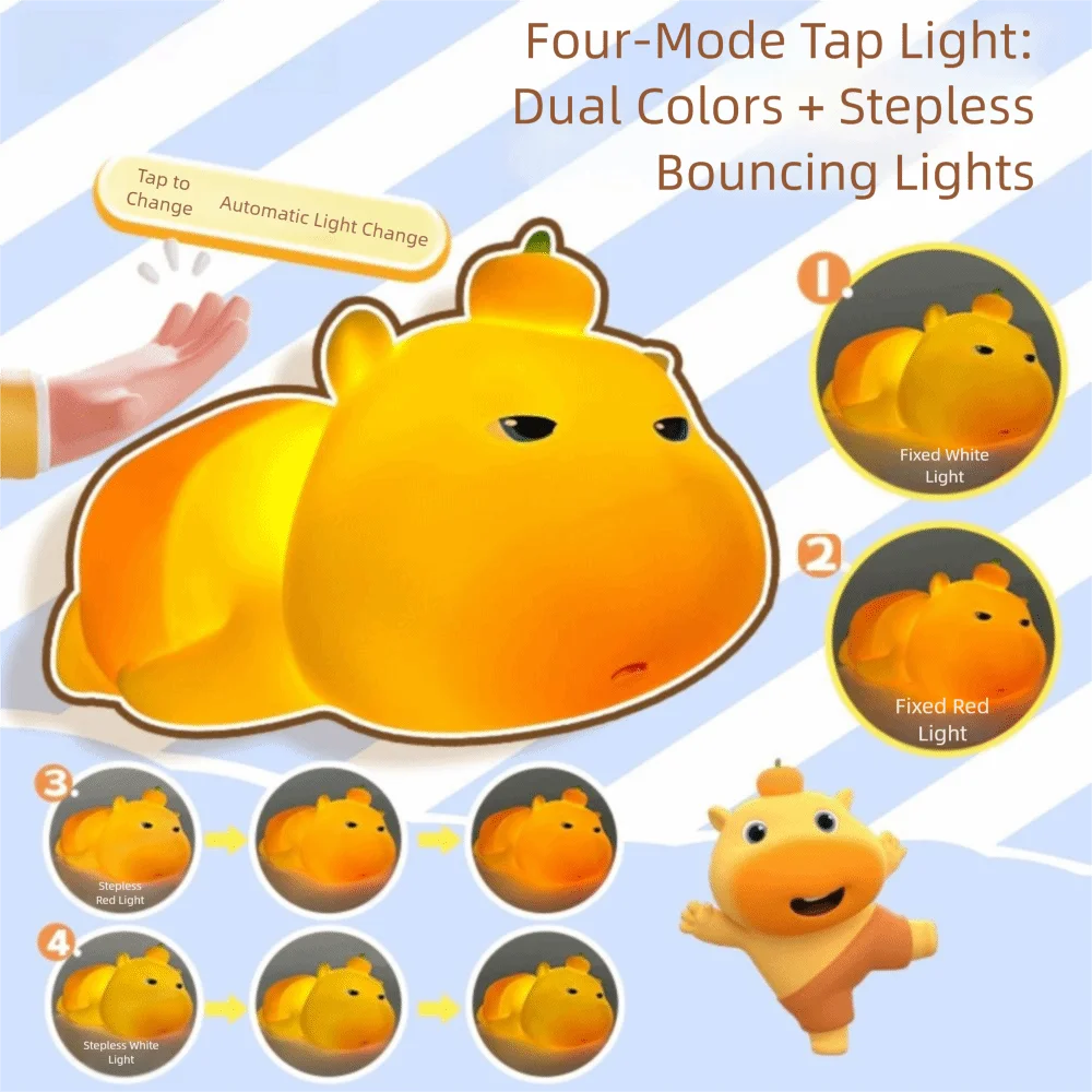 

4 Modes Water Dolphin Lulu Night Light Touch Sensor Cartoon Capybara Sleeping Lamp Squeezable Adjustable Brightness