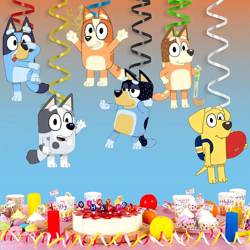 Décoration d'anniversaire bleue en spirale, 6 pièces, ornements suspendus au plafond pour enfants, fournitures de fête d'anniversaire et de mariage