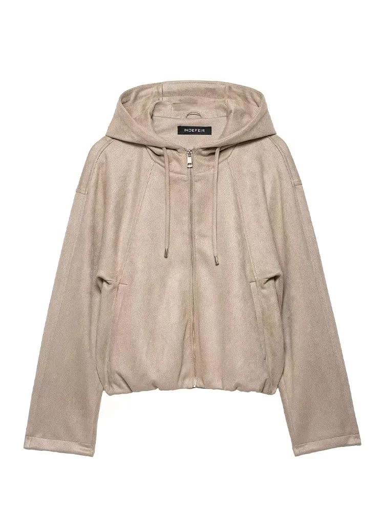 

HH Autumn Woman Fashion Hooded Zipper Casual Women Jacket Loose Long Sleeves Pocket Design Coat High Street Short Jacket