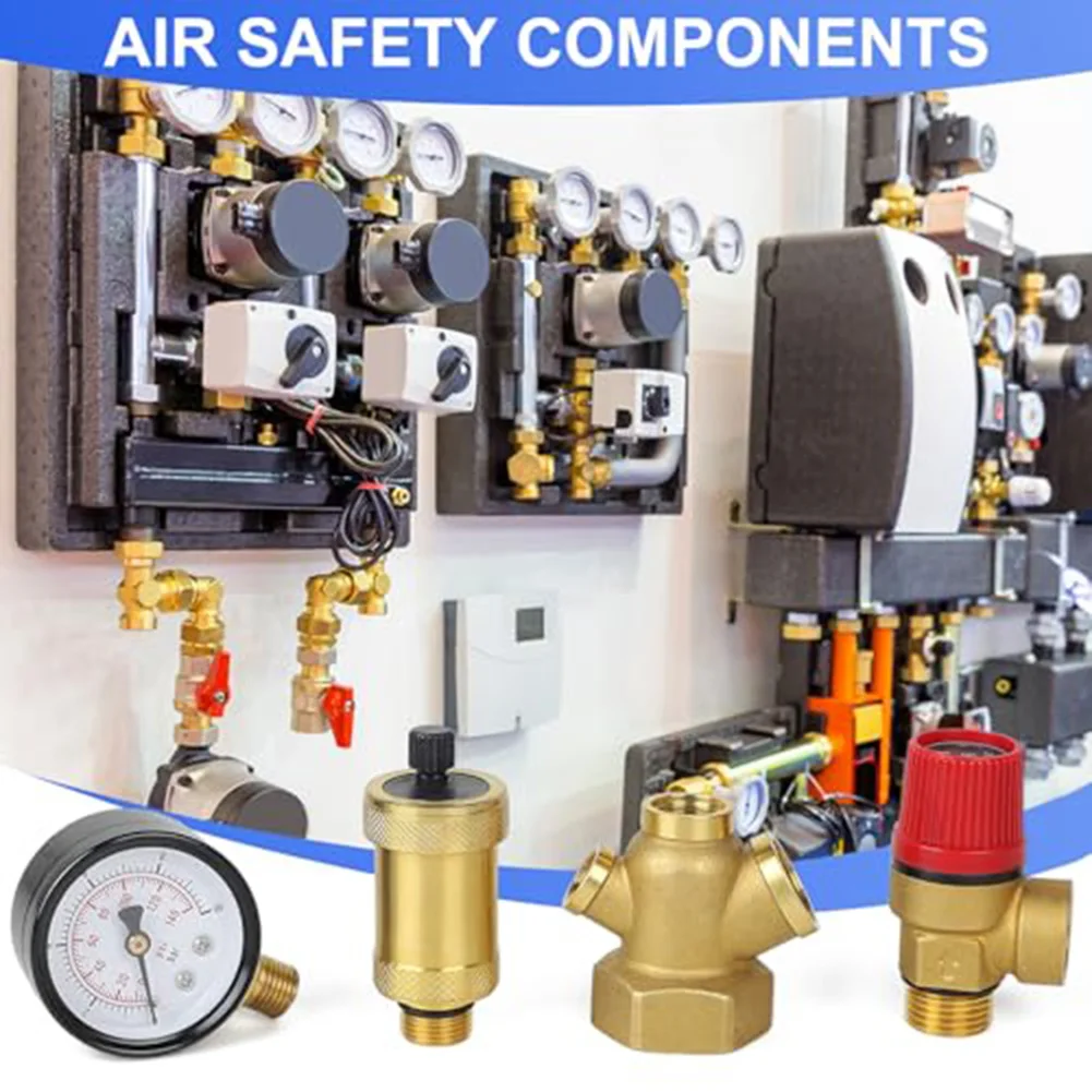 G1/2 Brass Boiler Safety Group Set Complete Pressure Relief Valve Air Vent With Pressure Gauge For Heating System Water Heater