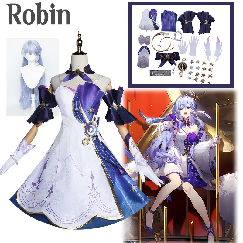 

Robin Cosplay Game Honkai Star Rail Robin Cosplay Costume 3D Print Dress Wig Shoes Women Role Play Carnival Party Clothes