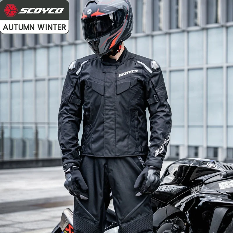 SCOYCO Motorcycle Jacket Pants Men Riding Racing Jacket Winter Warm Waterproof Windproof ESA Protective Anti-fall Chaqueta Suit