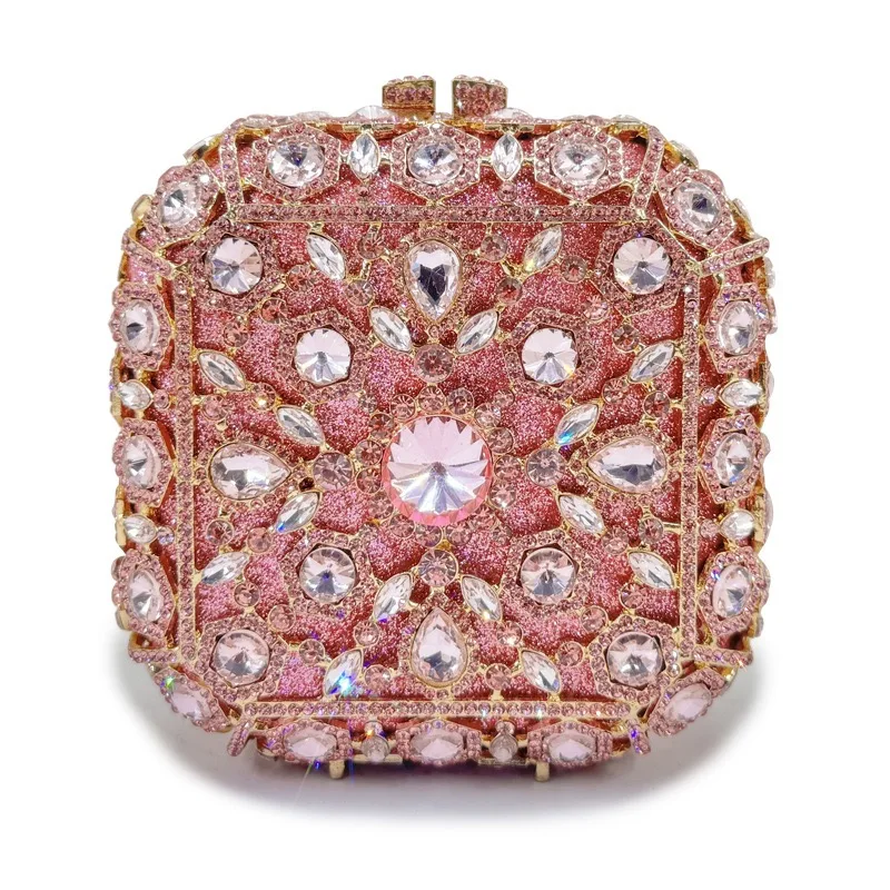 Luxury Pink Bow Rhinestone Evening Clutch for Women, Sparkling Crystal Formal Party Wedding Purse Handbag