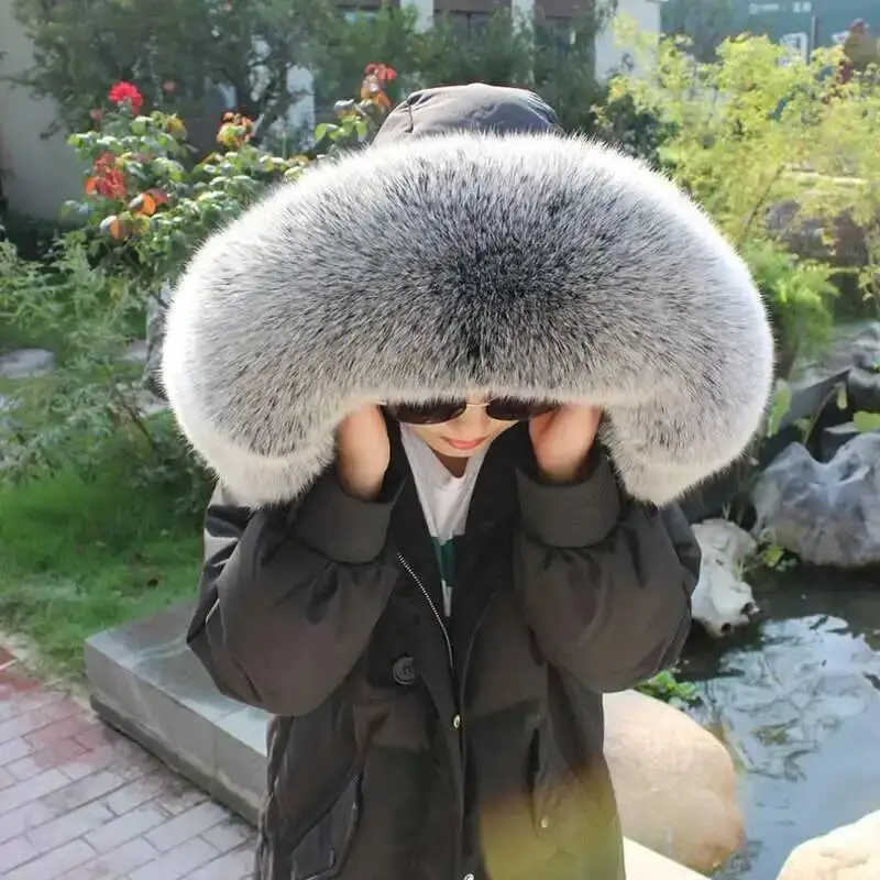 

Real Fox Fur Collar Women Hood Trims Winter Natural Fur Scarves Shawl For Coat Deacorate Fashion Luxury Fur Scarf Thick Fur