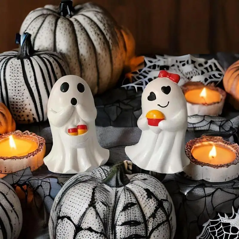

Ghost Sculpture Ghost Desktop Ornament Cute Halloween Figurine Resin Ornament For Desk Bookshelf Mantel Bedroom Haunted House