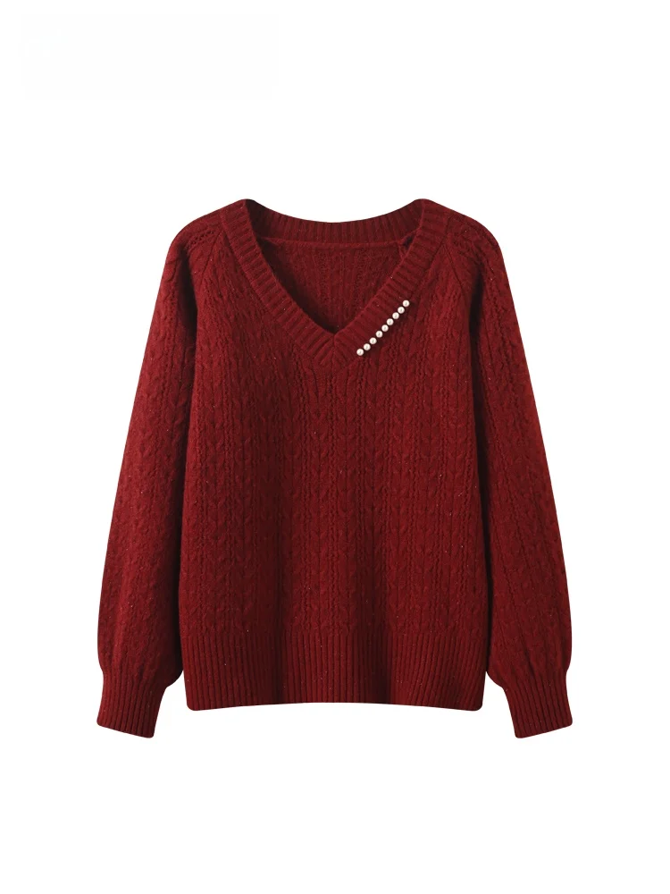 

plus Size Women's V-Ne Long Sve Knitted Sweater Trendy Slimming Cover up Top for plus Size Spring Faion Casual Wear