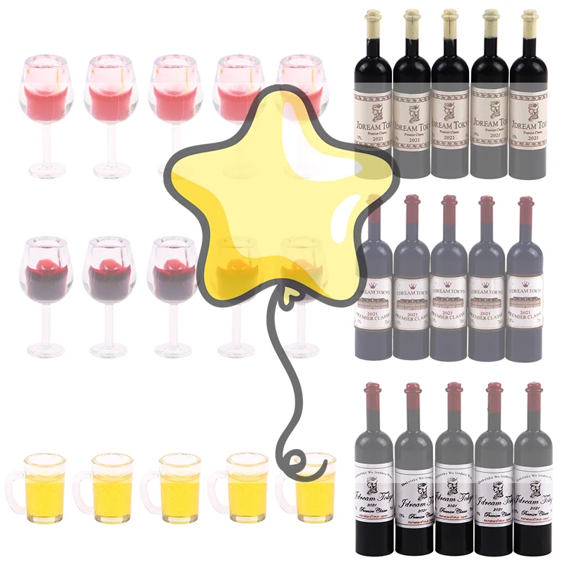 

New Fashion High Quality 5Pcs 1:12 Dollhouse Miniature Wine Cup Beer Mug Wine Bottle Model Furniture House Decor Toy