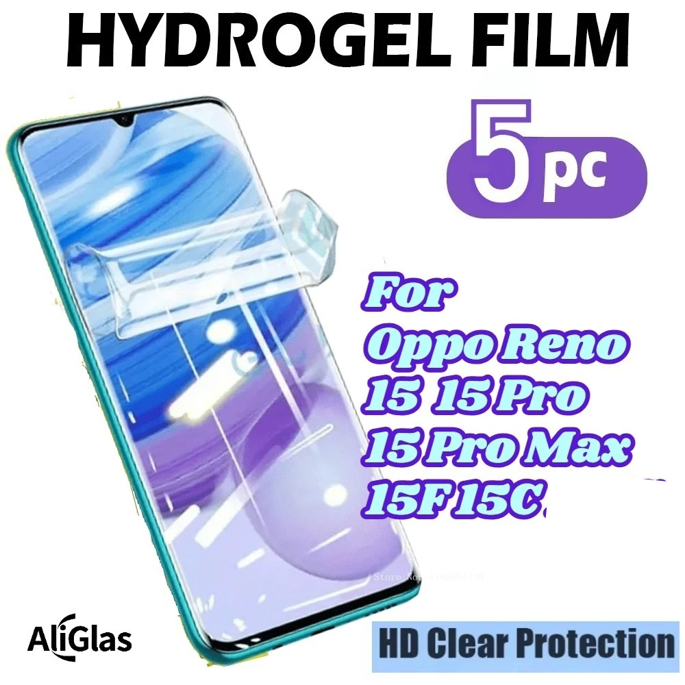 

5 шт. прозрачных защитных пленок HD для серии OPPO Reno 15, глянцевая гидрогелевая пленка для OPPO Reno 15 Pro Max 15C 15F 15 Pro, мягкая пленка