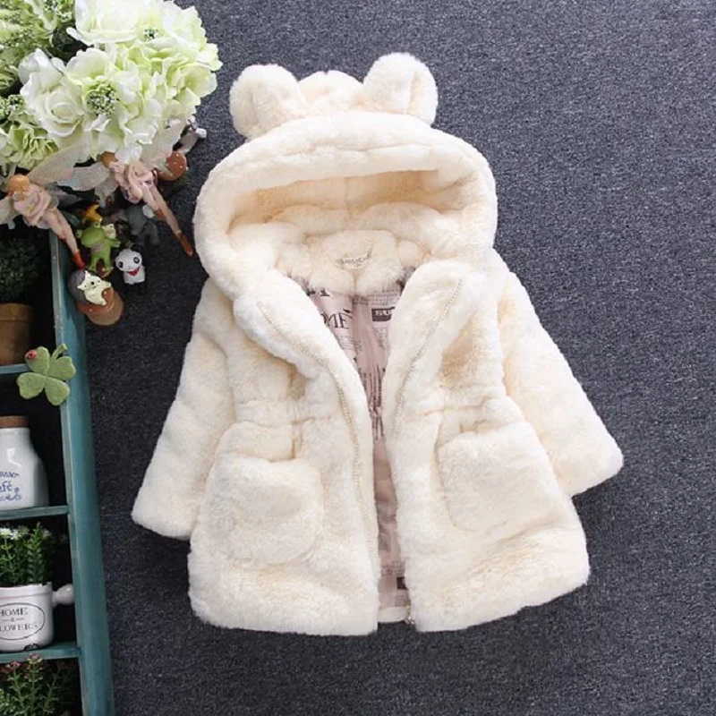 Plush thickened children\'s clothing jacket cute baby child clothes jacket autumn and winter cotton thickened hooded warm girl