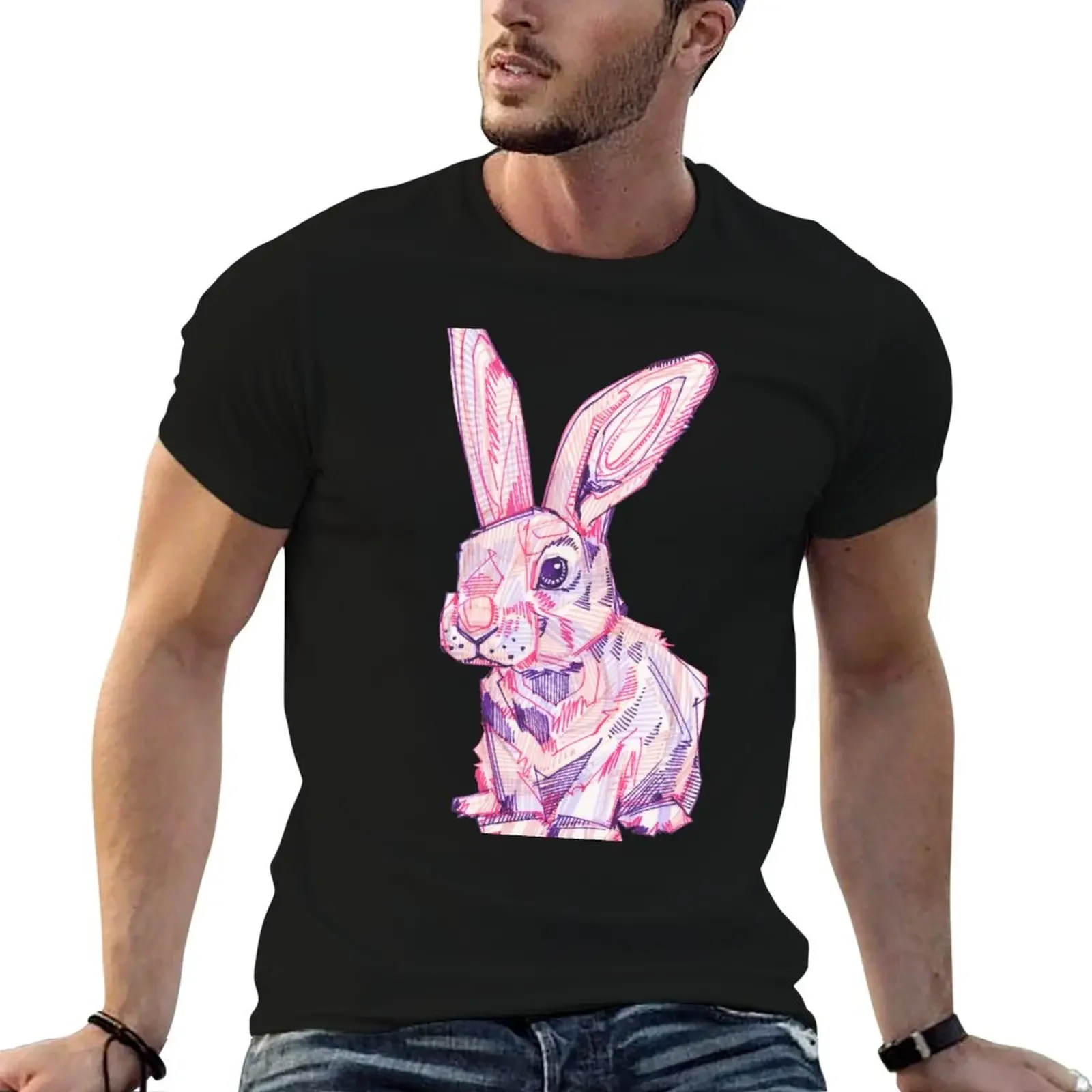 Pink Rabbit Drawing - 2017 T-Shirt oversized graphic tee summer tops fruit of the loom mens t shirts