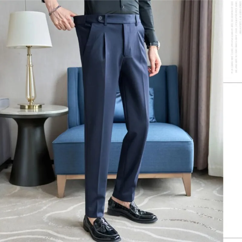 Summer Spring Male Casual Pants Business Suit Pants Navy Blue Classic Men\'s Dress Pants Flexible Office Brand Clothing