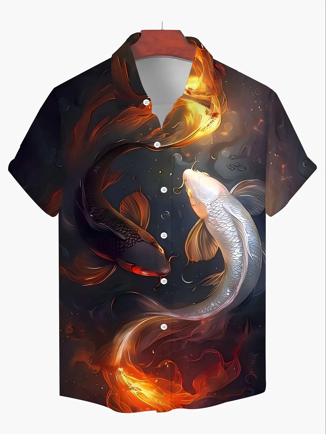 Fish Pattern, Digital Printing, Fashion Trend, Street Outdoor, High-Quality and Comfortable Men's Short Sleeved Casual Shirt