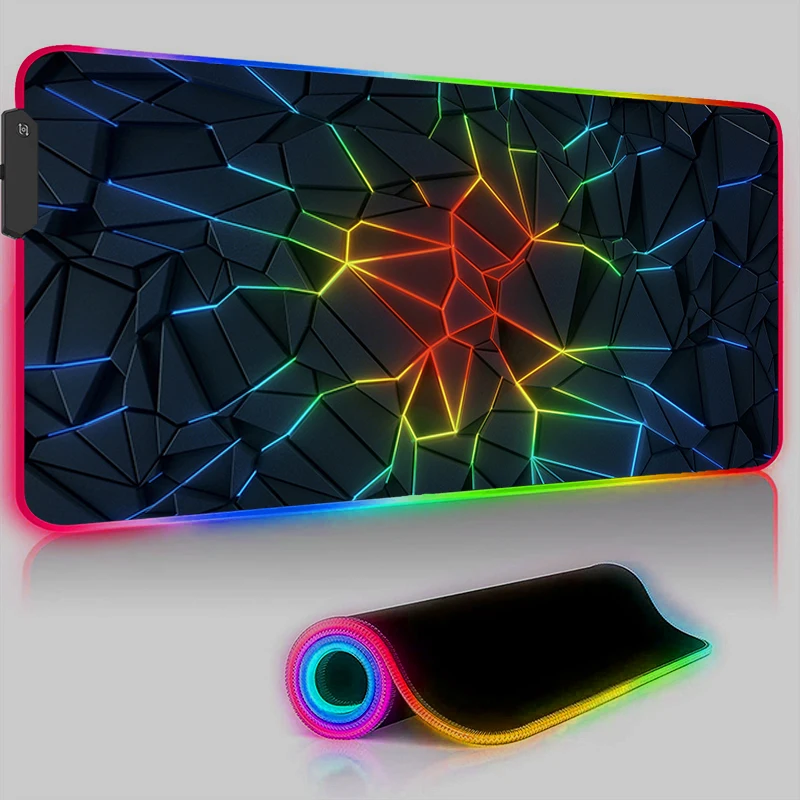 Geometry Large RGB Gamer 400x900 Backlight Pad Mausepad Gaming Mousepad LED Keyboard Rug Luminous Desk Mat XXL Black Mouse Pad