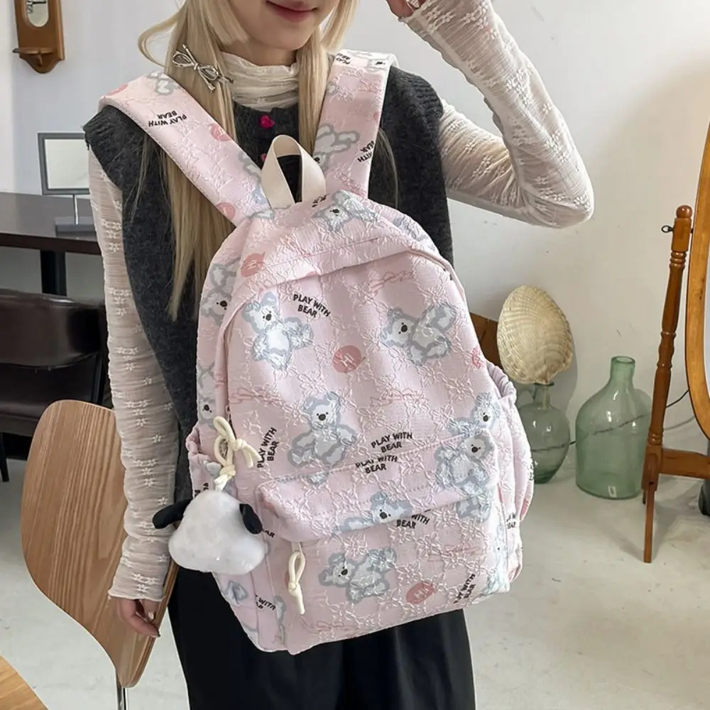 حقيبة ظهر كاجوال على شكل الدب الكرتوني خفيفة الوزن بسحاب للطلاب حقيبة مدرسية مقاومة للاهتراء بسعة كبيرة حقيبة ظهر للسفر