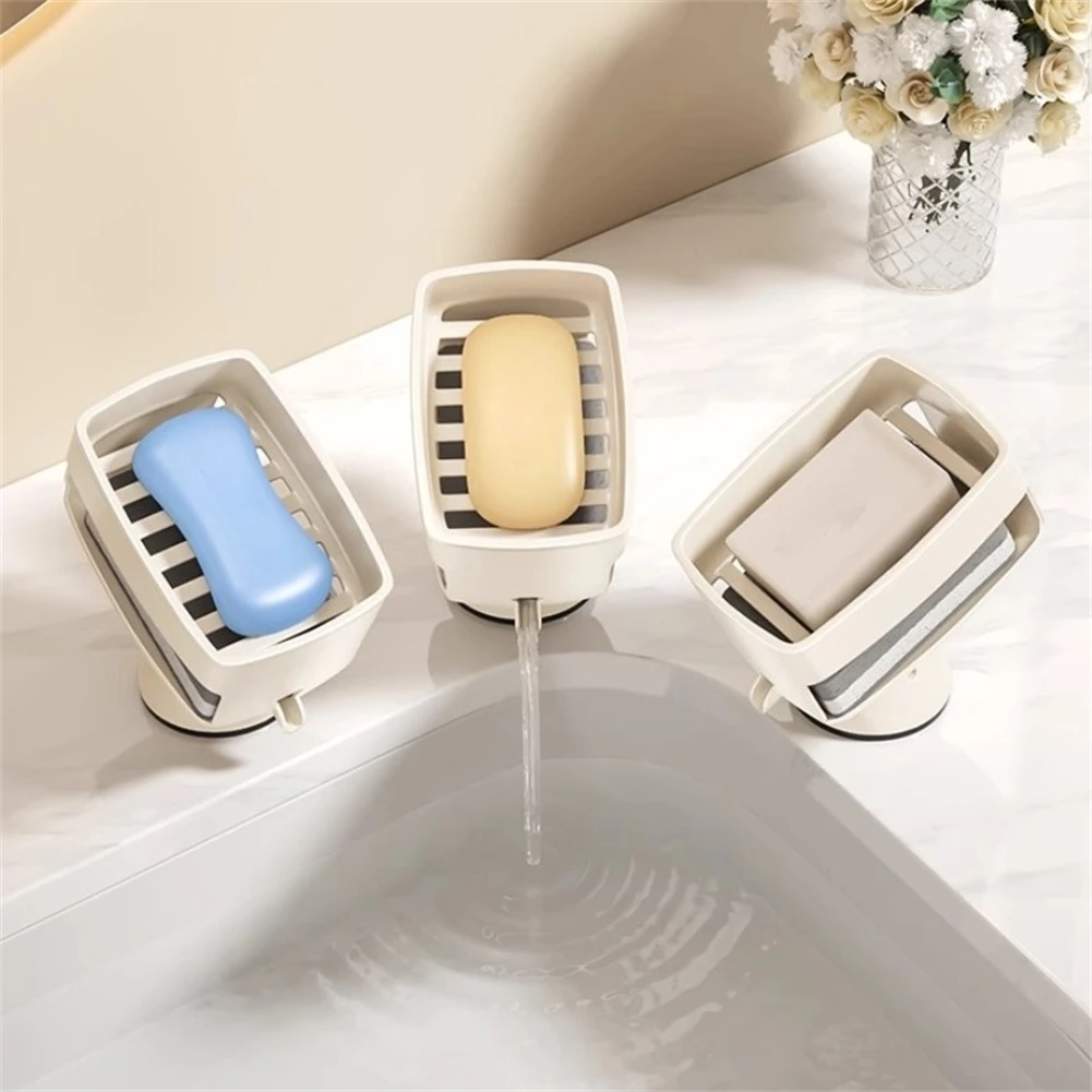 

Мыльница со сливом на присоске для раковины В комплект входит держатель губки для организации места в ванную и кухню.