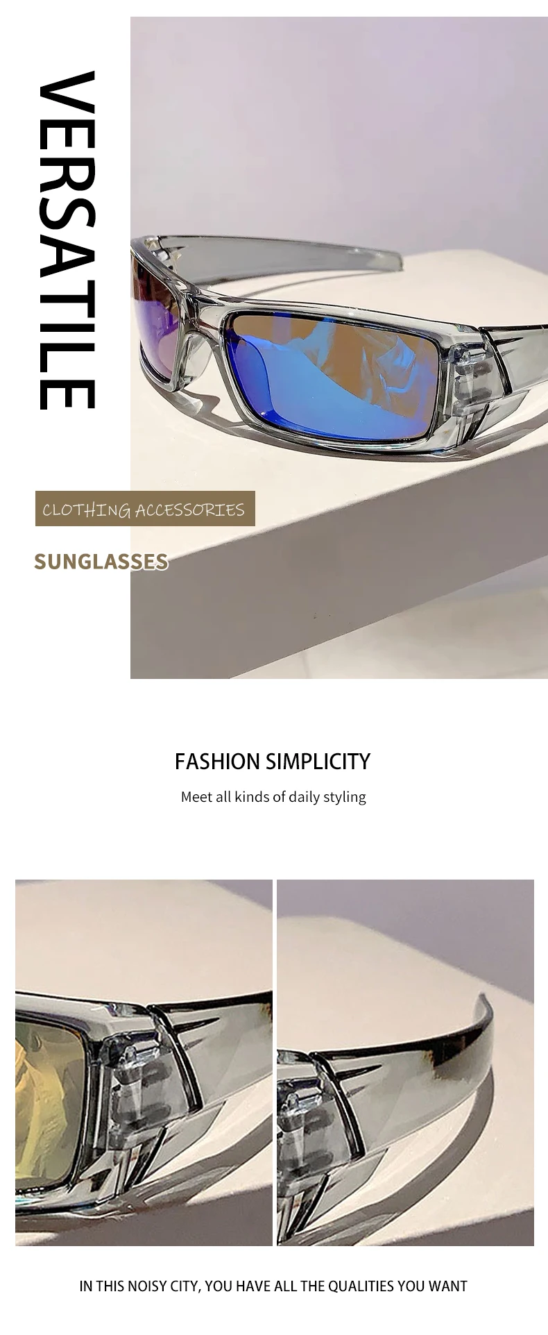 Outdoor Radfahren Winddichte Brille UV400 Schutz Sport Sonnenbrille Männer Frauen Trendy Retro Rechteckige Wrap Around Goggle – Detail 1