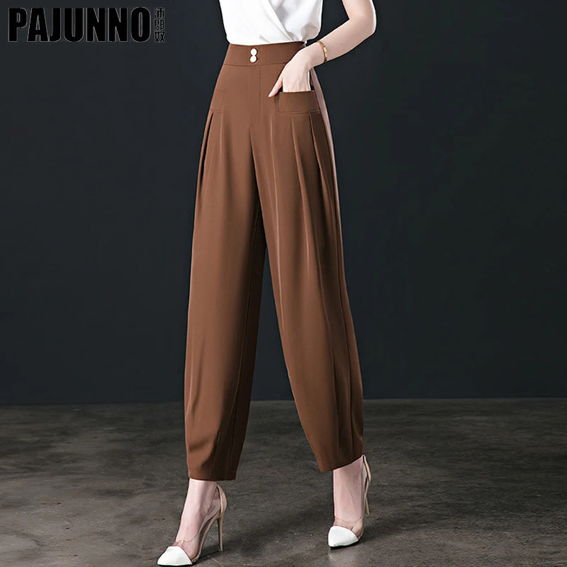 

Ice silk White cropped Pants loose fitting 2024 Summer thin High Waisted Drape Fashionable and Versatile Carrot Lantern Pants