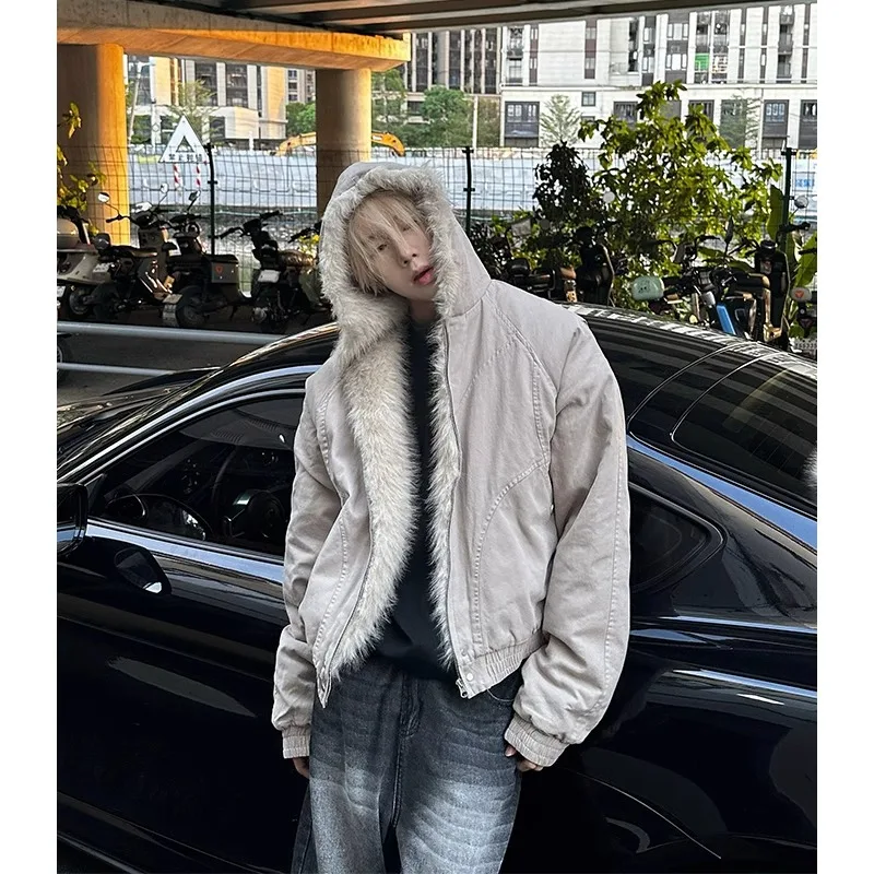 

Retro Winter Thick Hooded Jacket Plush Top Korean Fashion Men Street Hip Hop Gothic Harajuku Oversize Jacket Coat Y2k Streetwear